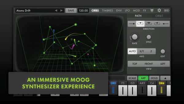 Animoog Z synthesizer screenshot showing its touch performance surface on iOS
